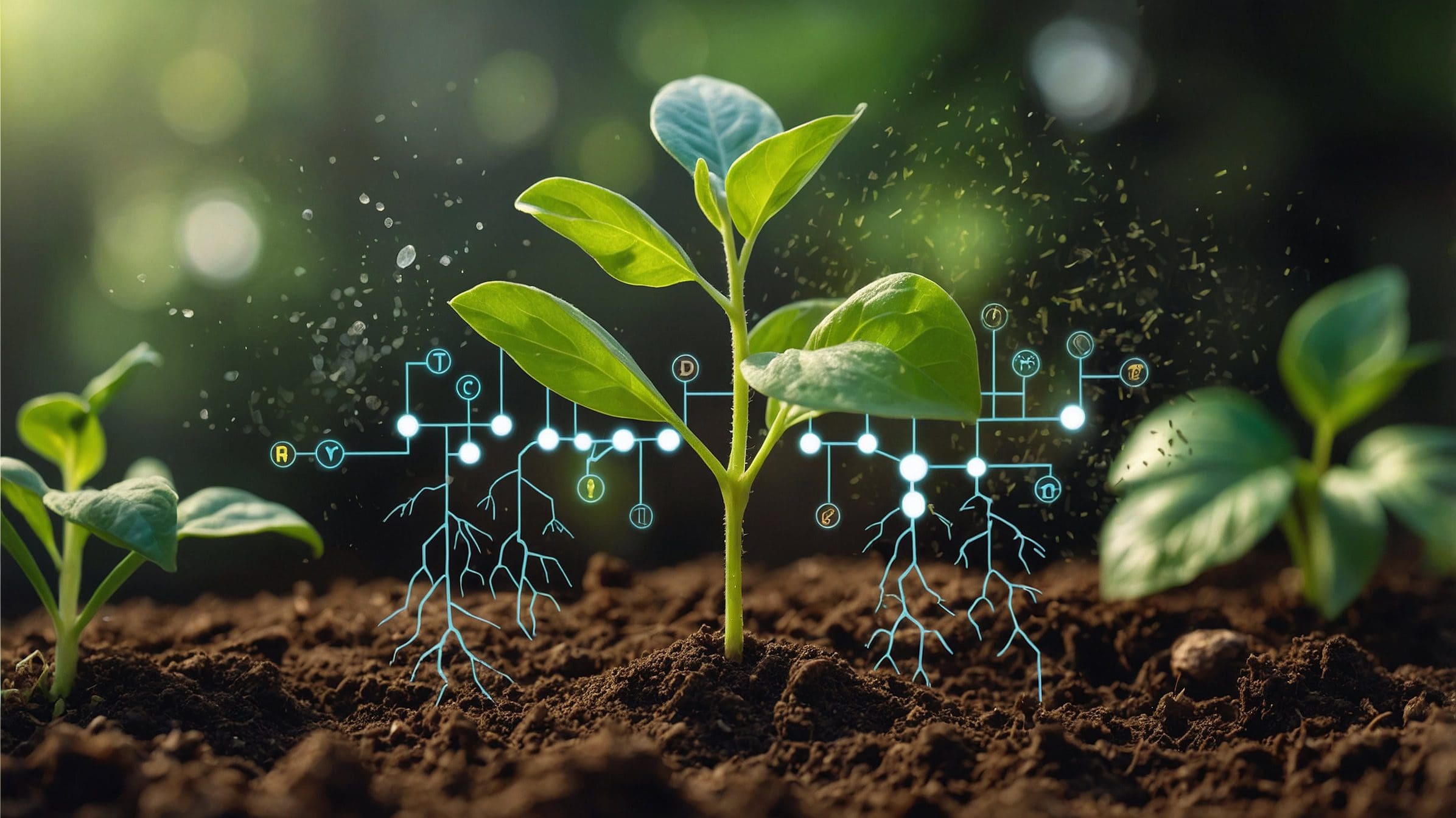 Default_Two_seedlings_of_green_plants_grow_in_the_soil_surroun_0