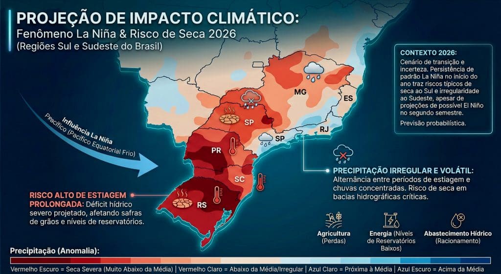 Impacto do fenômeno La Niña 2026 na precipitação das regiões produtoras de soja no Brasil