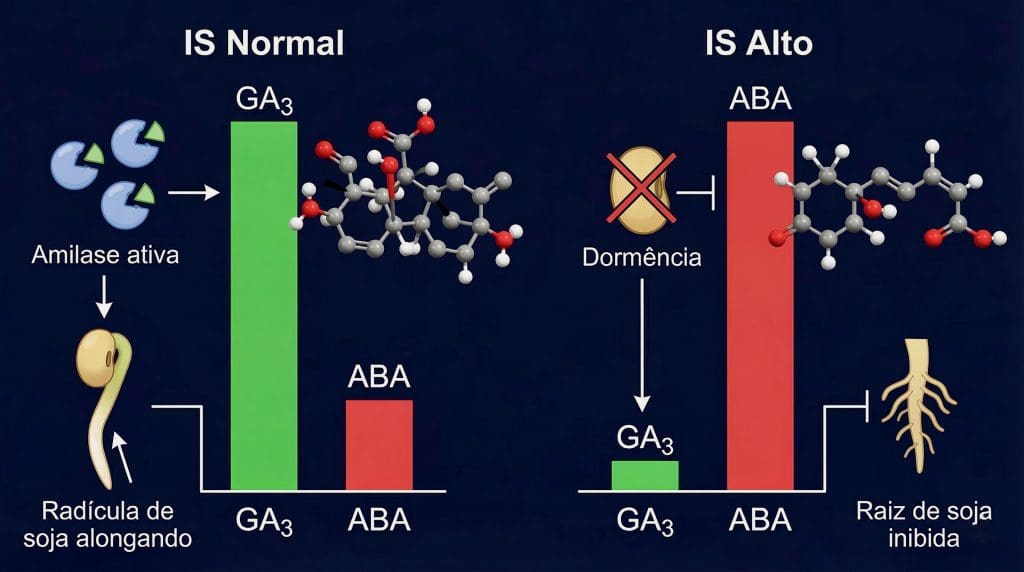 Comparativo hormonal GA₃ vs ABA em condição salina