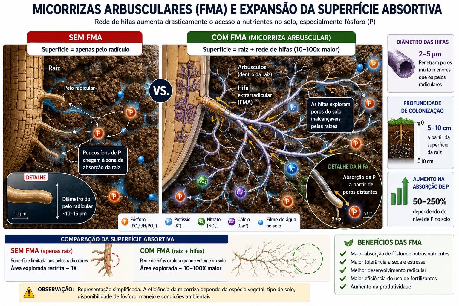 Micorrizas arbusculares FMA e expansão da superfície absortiva radicular