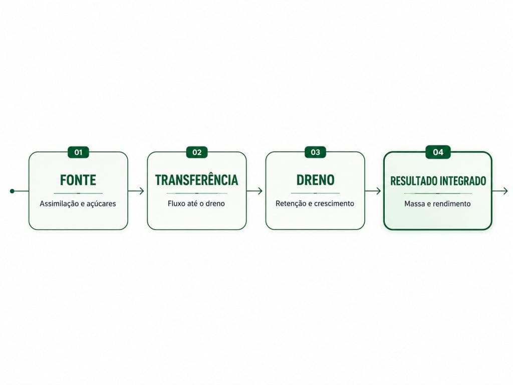 Fluxo diagnóstico da fonte ao resultado integrado no enchimento de grãos