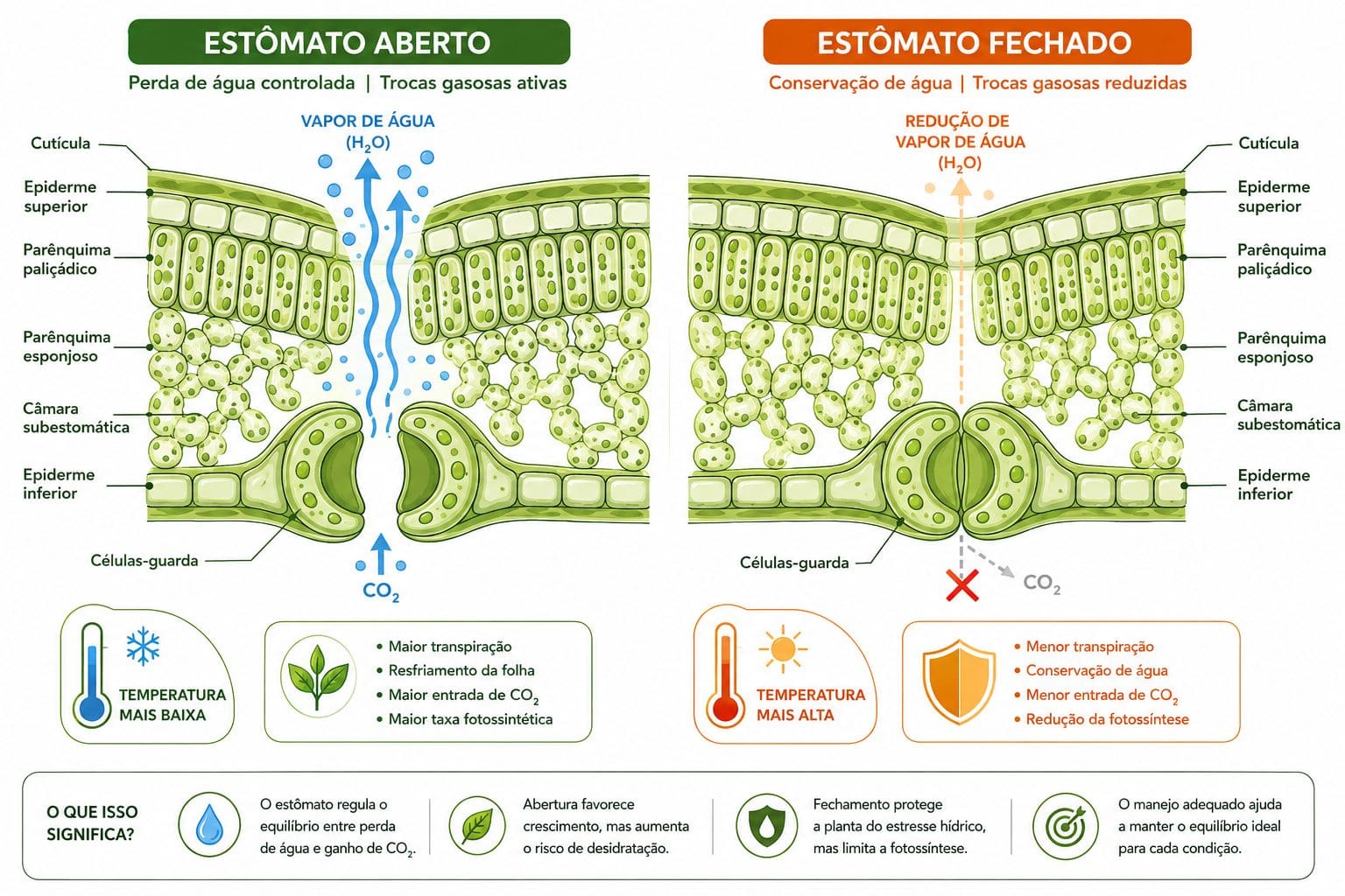 Trade-off da termorregulação foliar entre estômato aberto e fechado