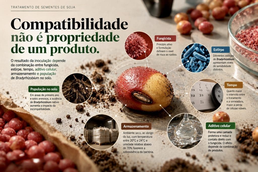 Compatibilidade nao e propriedade de um produto: fatores que influenciam a compatibilidade entre fungicida e inoculante em soja