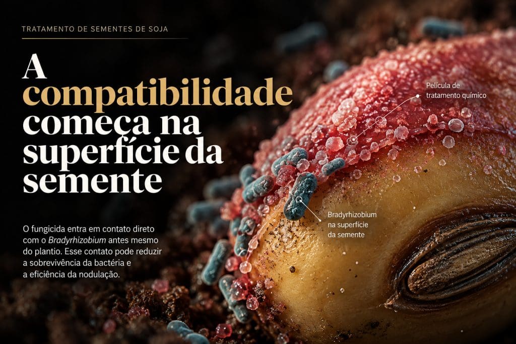 A compatibilidade comeca na superficie da semente: fungicida em contato direto com Bradyrhizobium