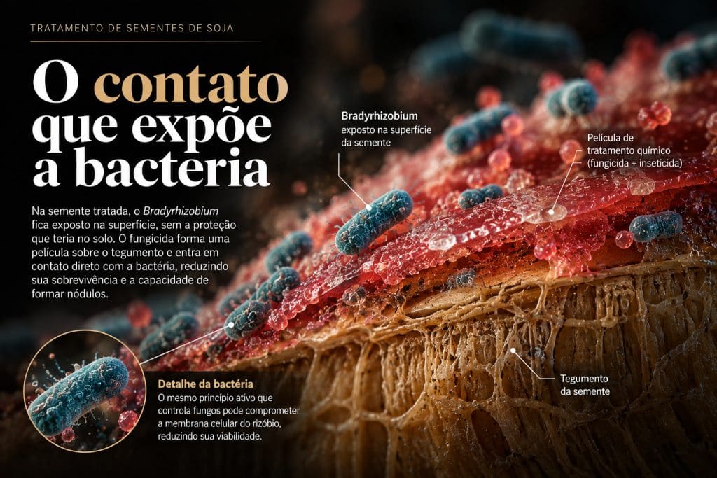 O contato que expoe a bacteria: pelicula de tratamento quimico sobre o tegumento da semente